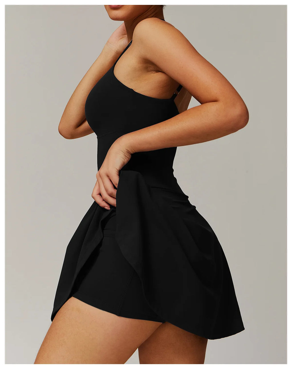 Tennis Dress with Shorts Underneath Pockets Strap Dress Sporting Tennis Outfit Women Gold Wear Sport Dresses Badminton Clothing