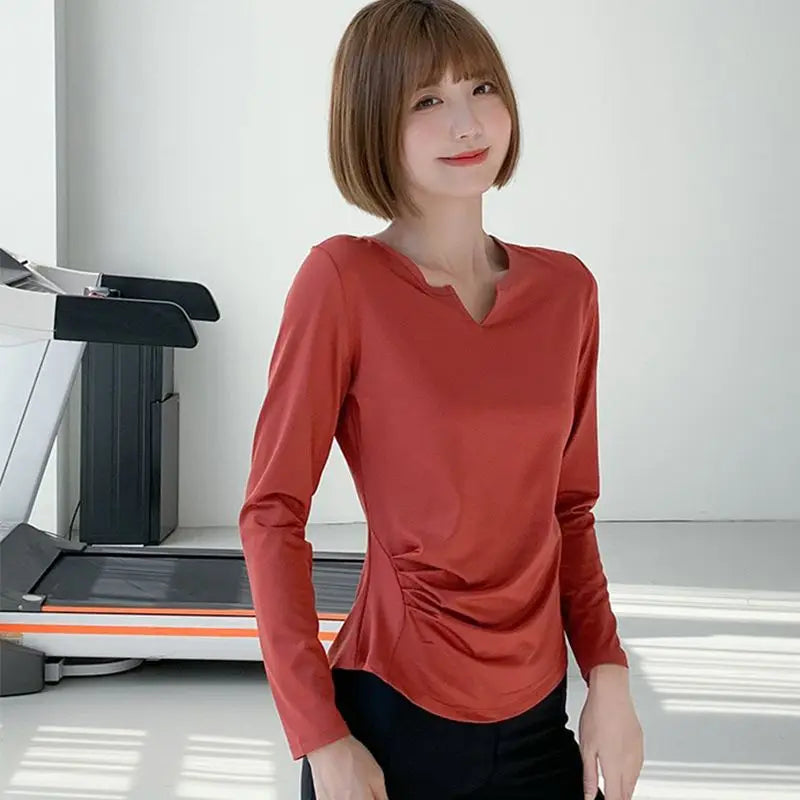 Sports Tops for Women in Spring and Autumn Slim V-neck High-elastic Yoga Tops for High-end Fitness Long Sleeves