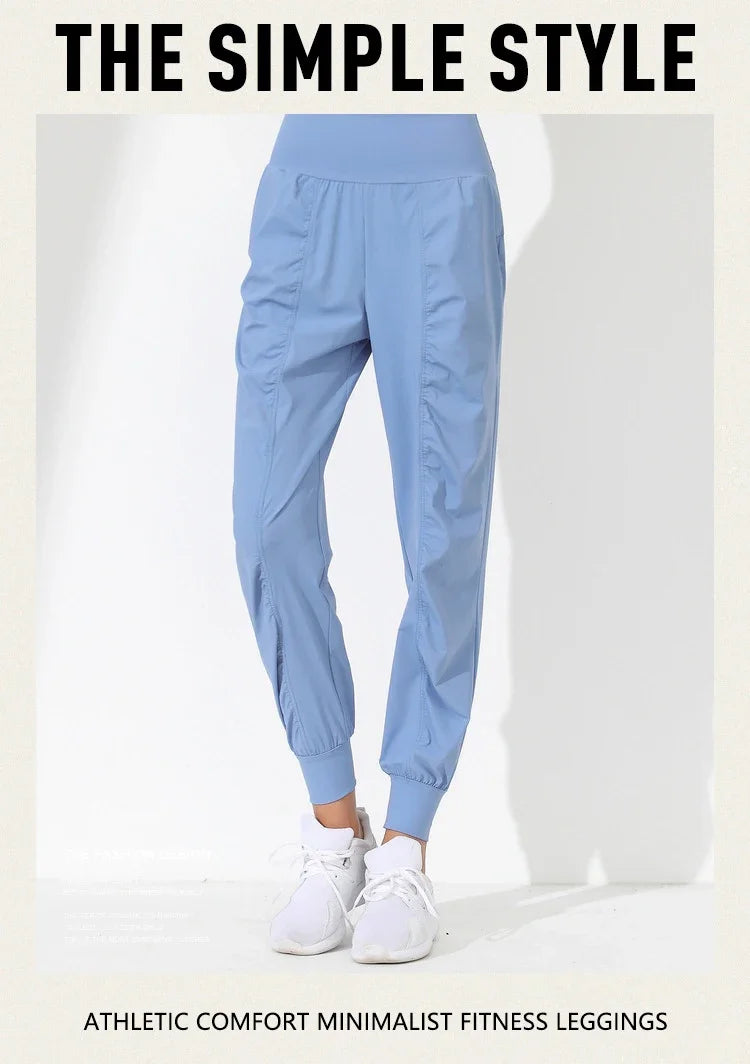 Yoga Pants Loose Slim Quick-Dry Yoga Pants Pleated Hem Bound Running Fitness Capris Pockets Jogging Pants Woman