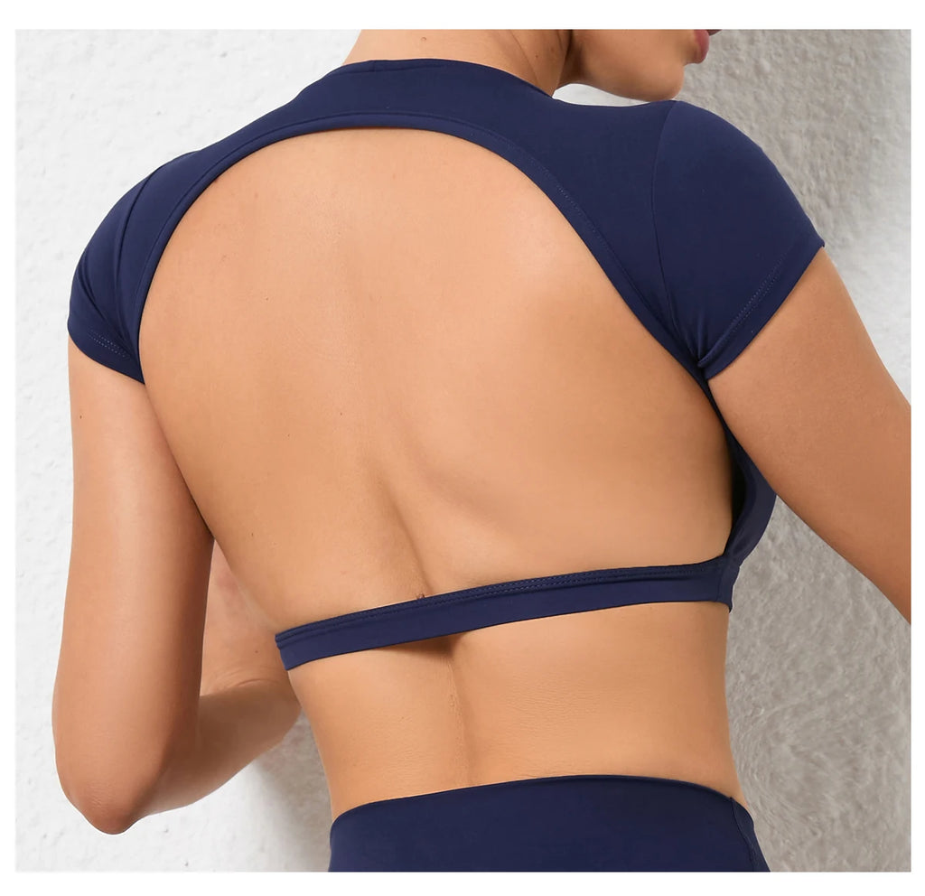Sports Muscle Back Tee Without Padded Women Backless Sports Shirts Workout Gym Training Yoga T-Shirt Outdoor Open Back Tops