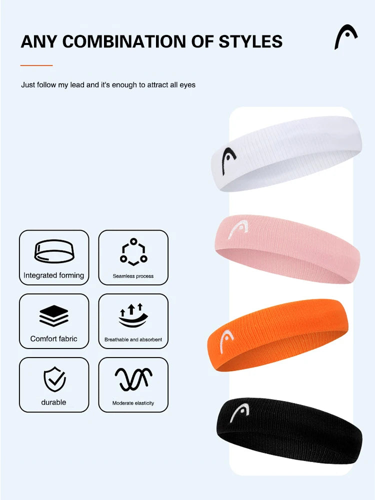 HEAD Sports Headband HEAD Tennis Hairbands Fitness Sweat Absorption Belt Badminton Yoga Basketball Running Headband Tennis Scarf