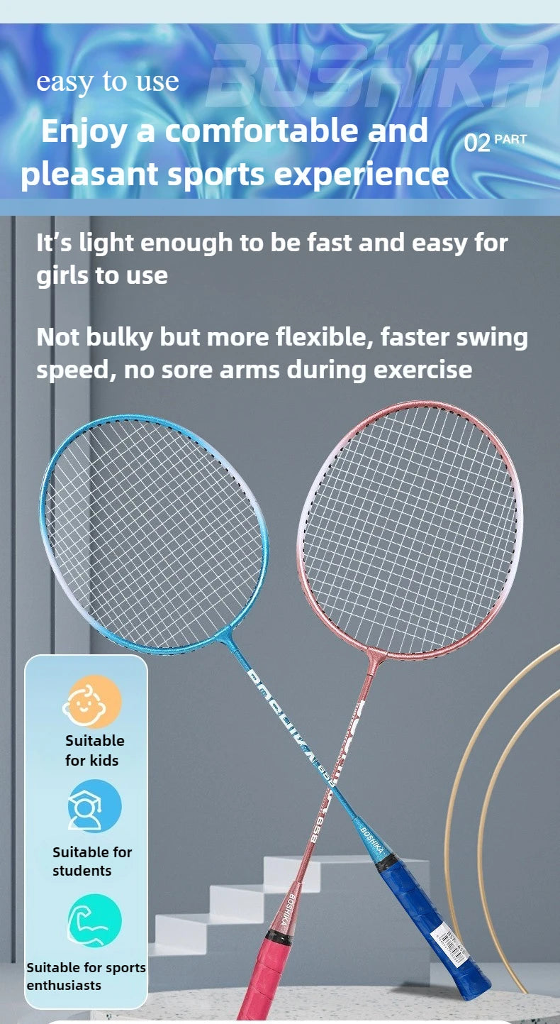 Sports Products Newest Designed Ferroalloy Frame Badminton Rackets A Pair Badminton Racquet with Premium Badminton Bag & 3 Balls
