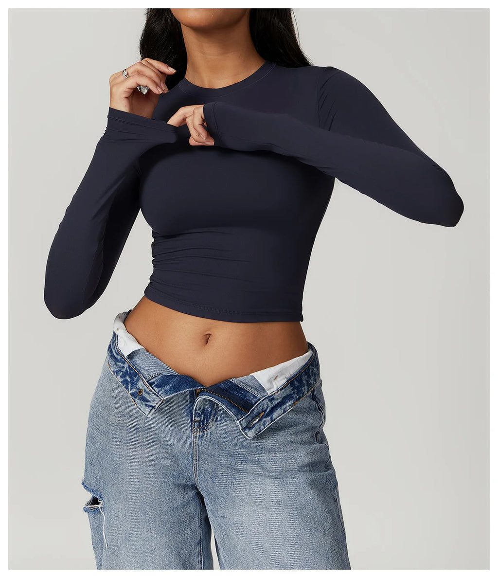Yoga Shirts For Women Tops Fitness Running Long Sleeve Gym Clothes Push Up Workout Dry Fit Breathable High Elastic Sports Top