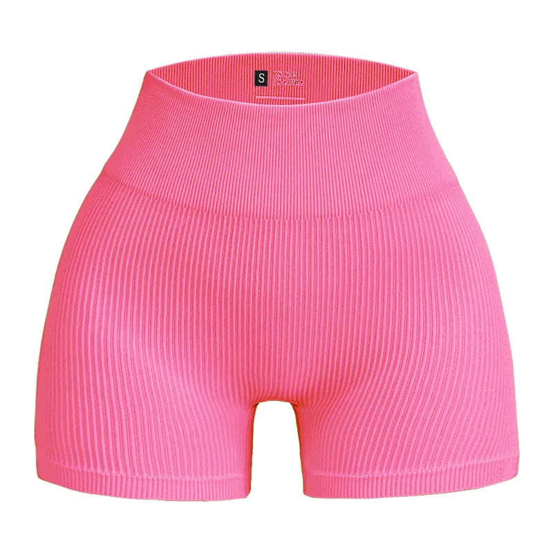 High-waisted Yoga Pant For Women, Designed To Lift And Shape, Tight-fitting With Solid Color And Ribbed Texture, Sports  Shorts