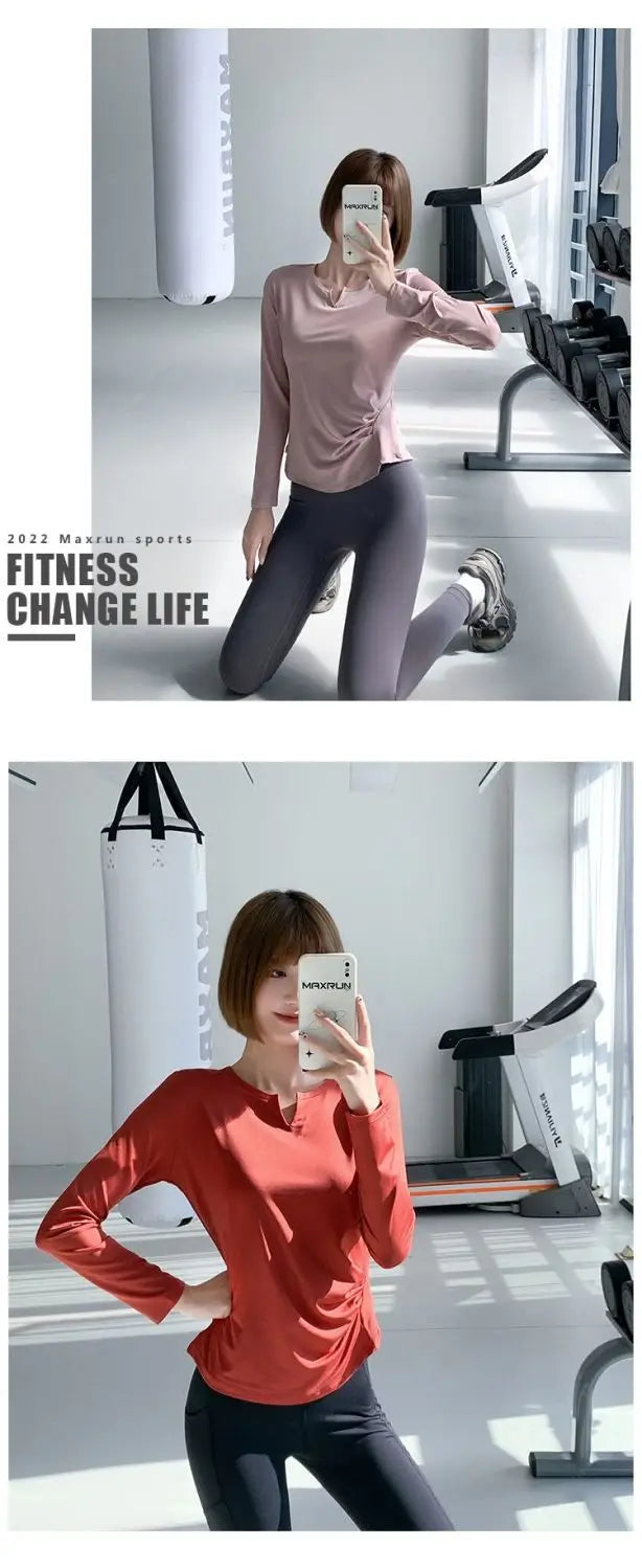 Sports Tops for Women in Spring and Autumn Slim V-neck High-elastic Yoga Tops for High-end Fitness Long Sleeves