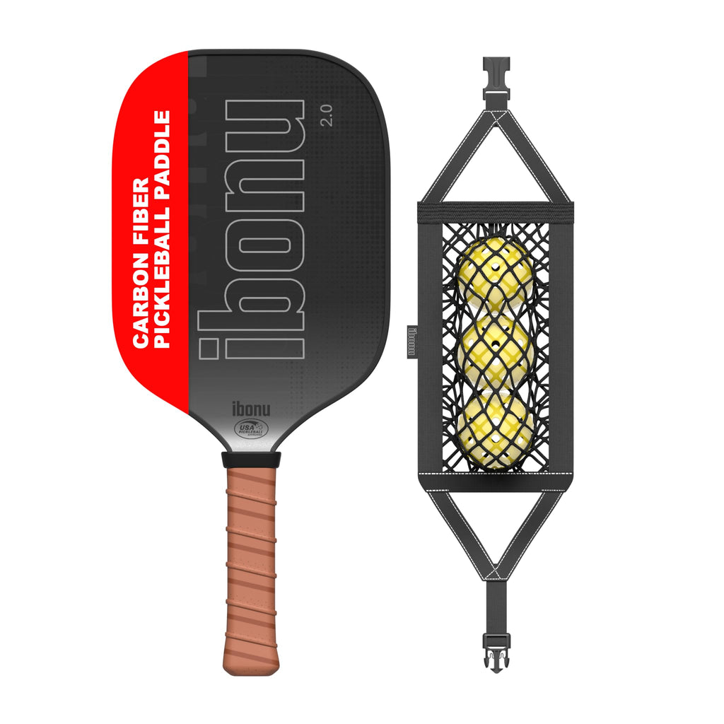 ibonu Carbon Fiber Pickleball Paddle - Lightweight Pickleball Paddles 3K Raw Carbon Fiber with Spin and Power- Mesh Net Balls Carrier-USAPA Approved - Polypropylene Honeycomb Core