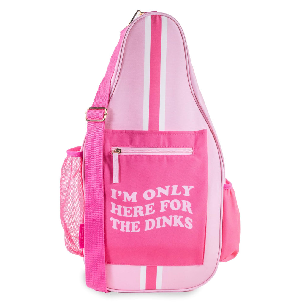 STEEL MILL AND CO. Pickleball Bags Pink Pickleball Bag Holds 4 Pickleball Paddles Adjustable Sling Bag with Fence Hook and Water Bottle Holder Here for the Dinks