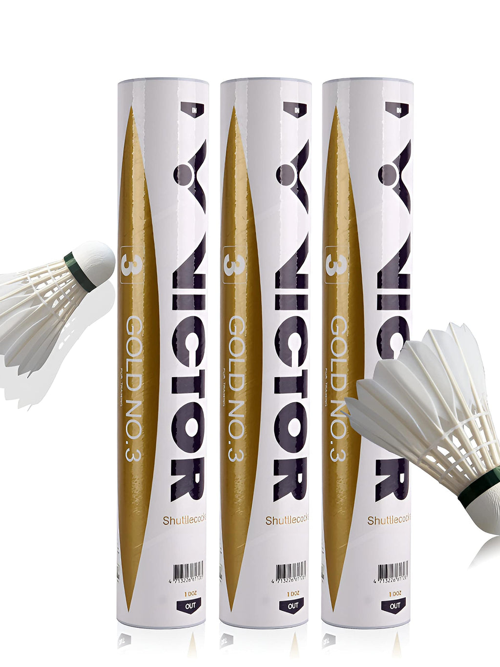 Victor Badminton Shuttlecocks Feather 12-Pack Shuttlecock Birdies Durable Sports Training Badminton Balls for Indoor Outdoor Gold No.3