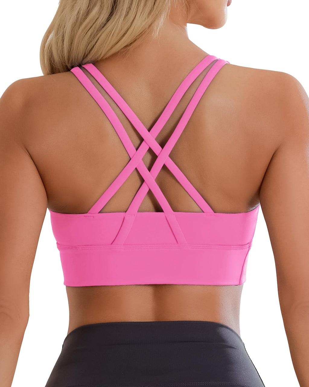 Ama Larsi Strappy Sports Bra for Women High Impact Sexy Crisscross Back Wirefree Padded Workout Yoga Bra Rose Red