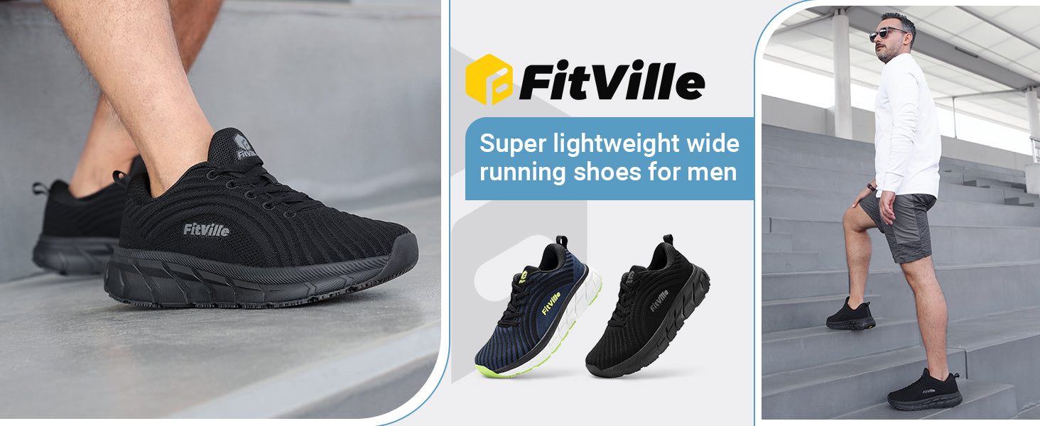 FitVille Men's Sports Shoes Extra Wide Running Walking Shoes for Men Comfort Casual Men Sneakers Lightweight Cushioned Footwear
