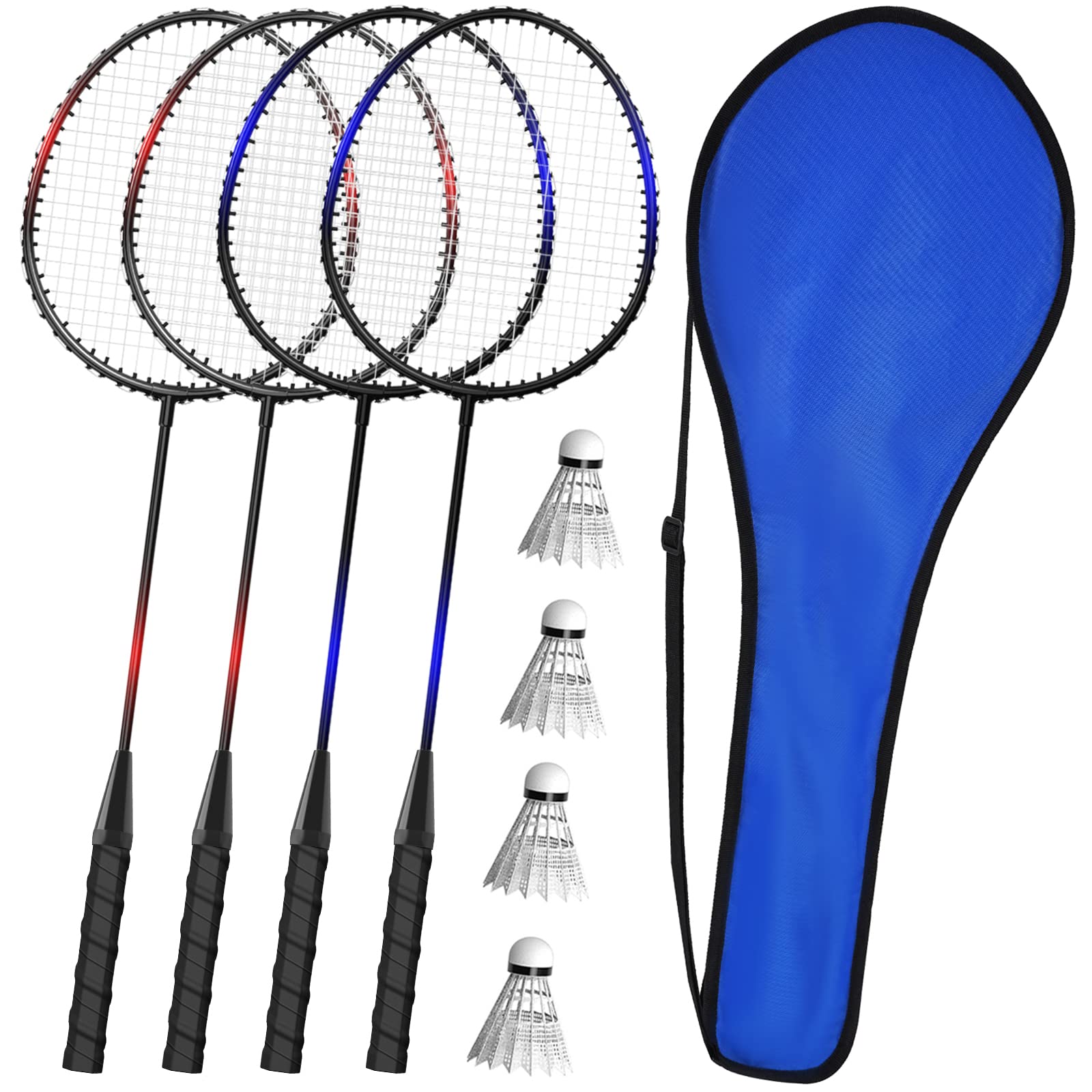 KH Badminton Rackets Set of 4Beach Lawn Backyard Game Outdoor Sports4 Racquets4 Shuttlecocks & a Carry Bag Included