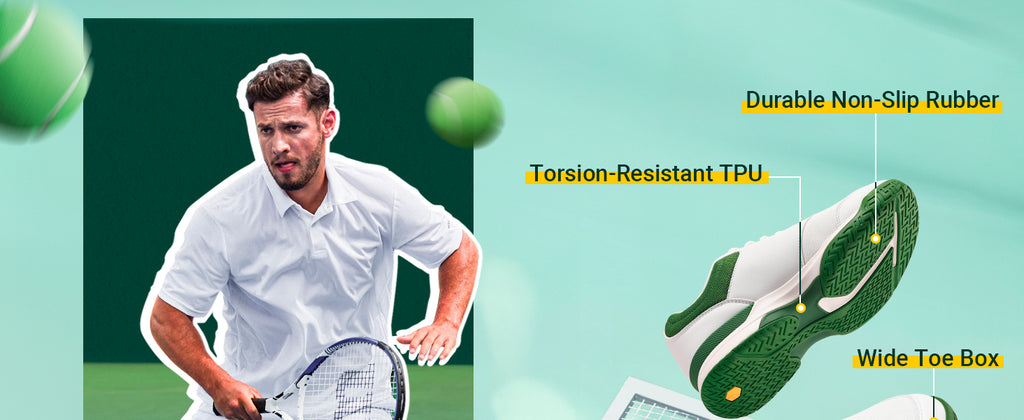 Fittington Wide Pickleball Shoes for Men Casual Sport Sneakers Breathable Tennis Shoes Hard Court Racquetball Cushioning Support