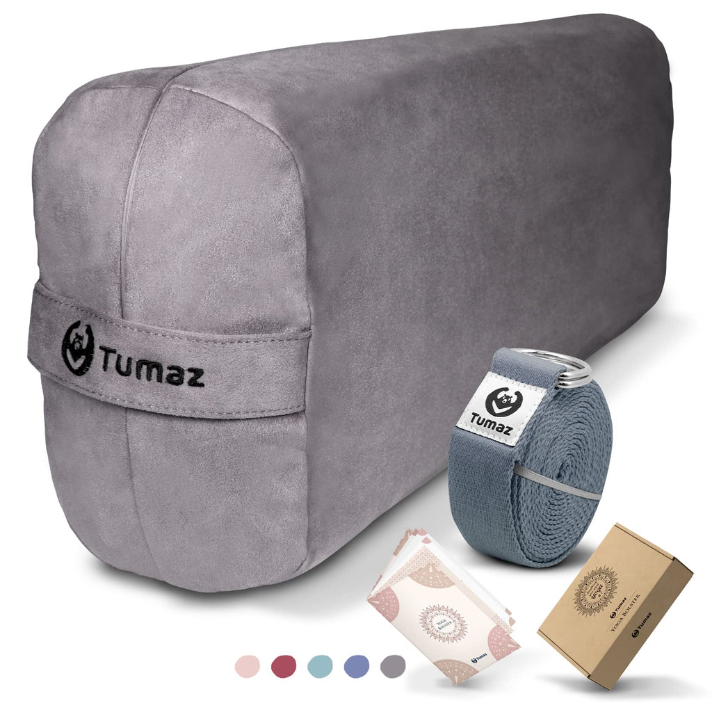 Tumaz Yoga Bolster Set - Rectangular Yoga Bolster Pillow for Restorative Yoga Soft Meditation Pillow with Carry Handle and 8-Feet Yoga Strap Machine Washable Cover
