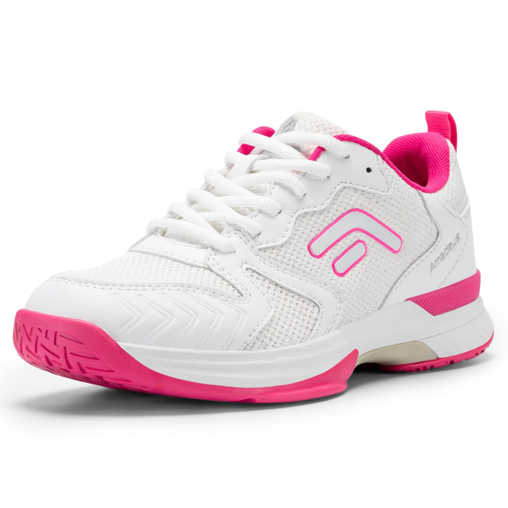 FitVille Wide Pickleball Shoes for Women Outdoor Court Lightweight Tennis Shoes Womens Ultra Cushioning Court Shoes with Arch Support & Wide Toe Box White/Neon Pink