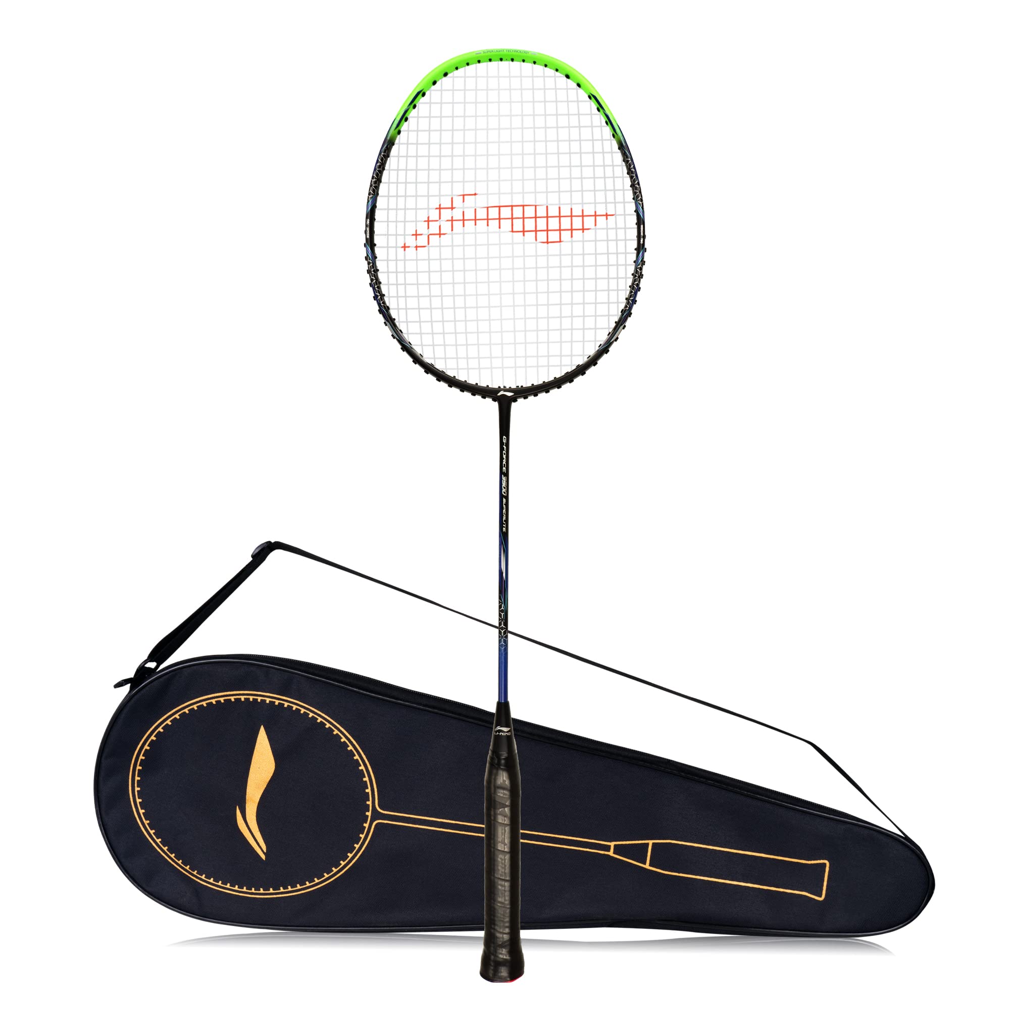Li-Ning G-Force Superlite 3500 Carbon-Fiber Strung Badminton Racquet with Free Full Cover (Black/Green)
