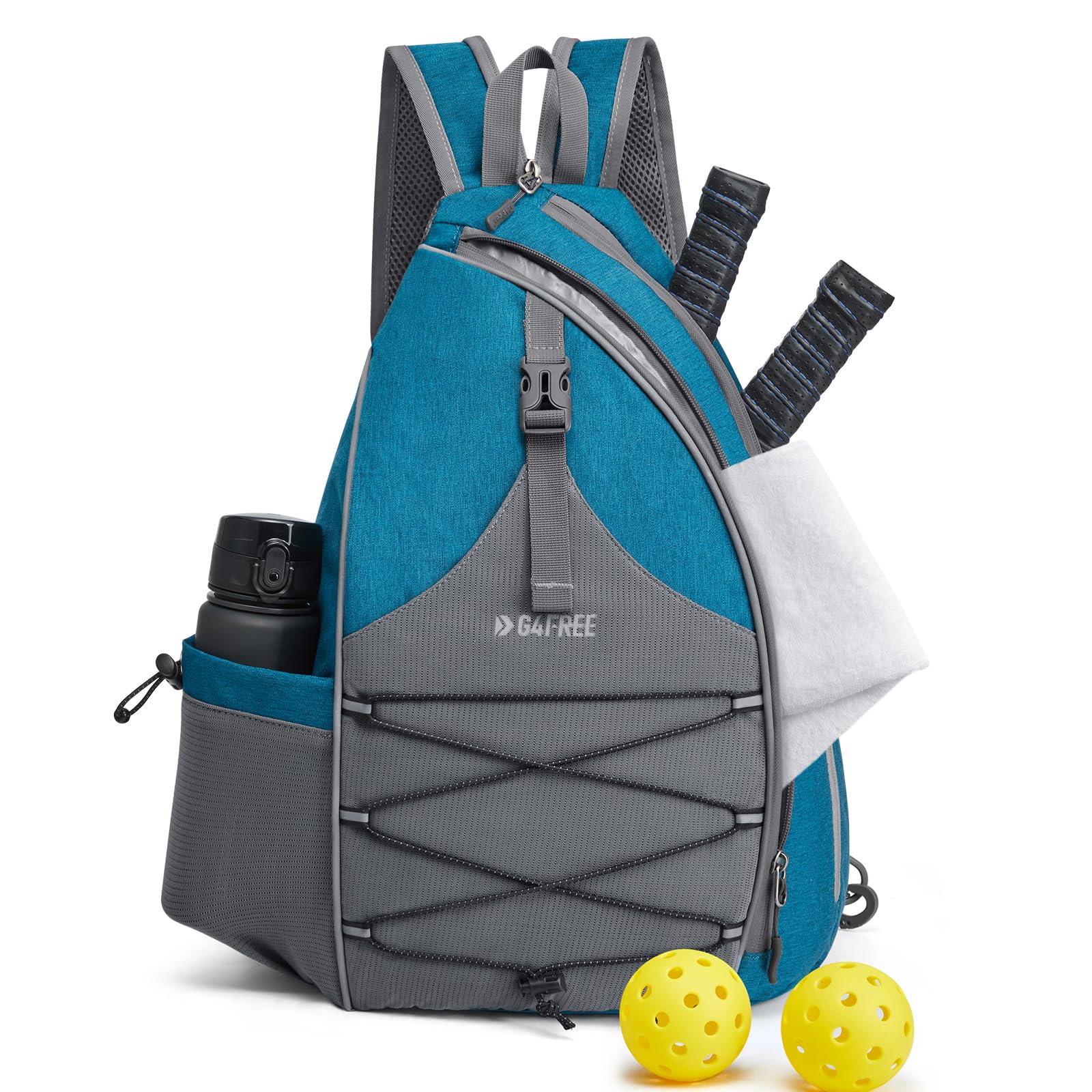 G4Free Pickleball Bag Pickleball Backpack for Women & Men Adjustable Sling Bag with Waterproof Pocket/Fence Hook Teal Blue