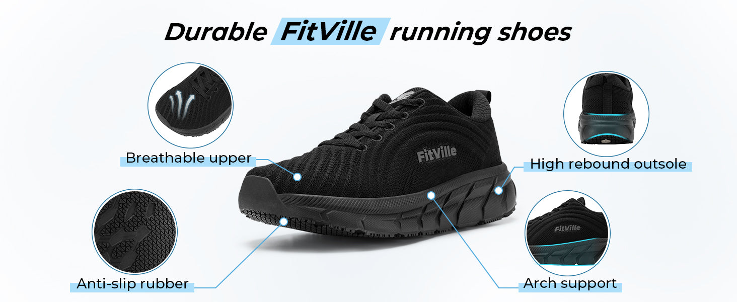 FitVille Men's Sports Shoes Extra Wide Running Walking Shoes for Men Comfort Casual Men Sneakers Lightweight Cushioned Footwear