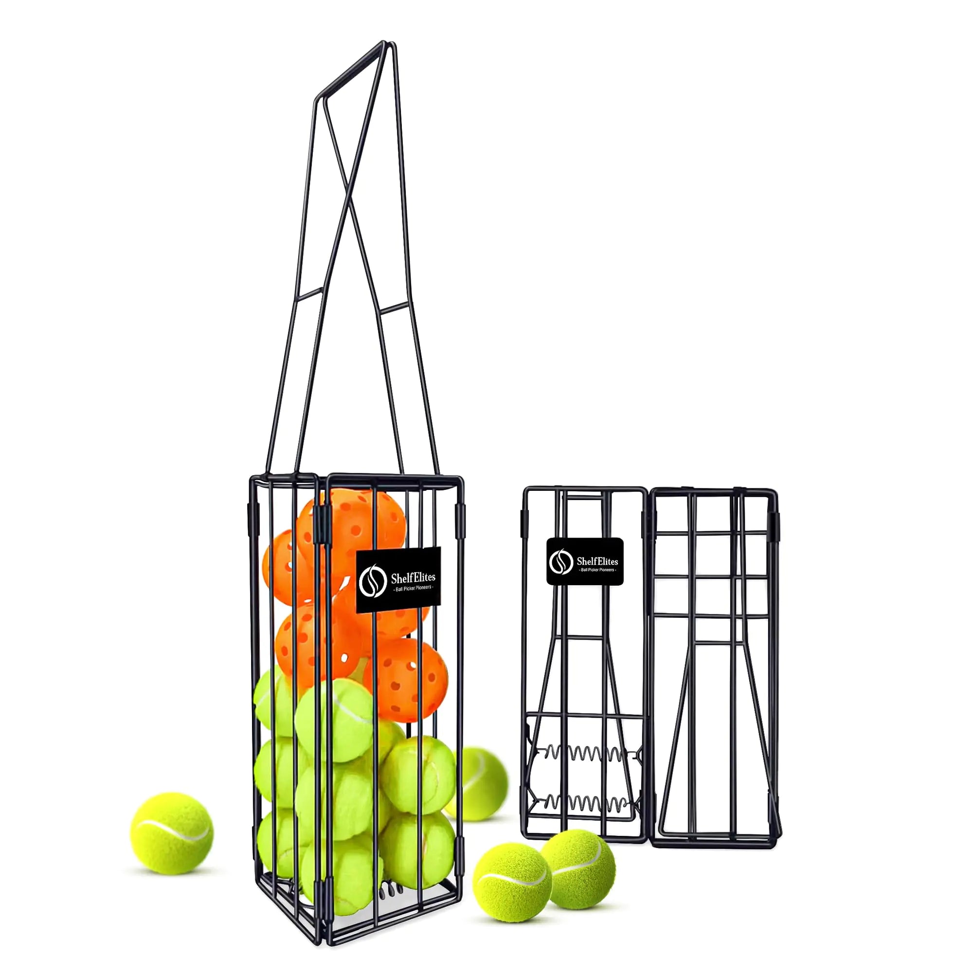 Foldable Tennis Ball & Pickleball Hoppers Tennis Ball Picker Pick Up Basket for Picking and Storage Sturdy Lightweight Structure Tennis Basket can Accommodate 16 pickleballs or 24 Tennis Balls